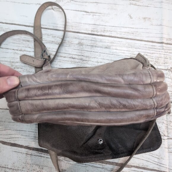 Liesbekind Taupe Leather Flap and Zipper Small Crossbody Sling Bag Purse - Picture 9 of 9